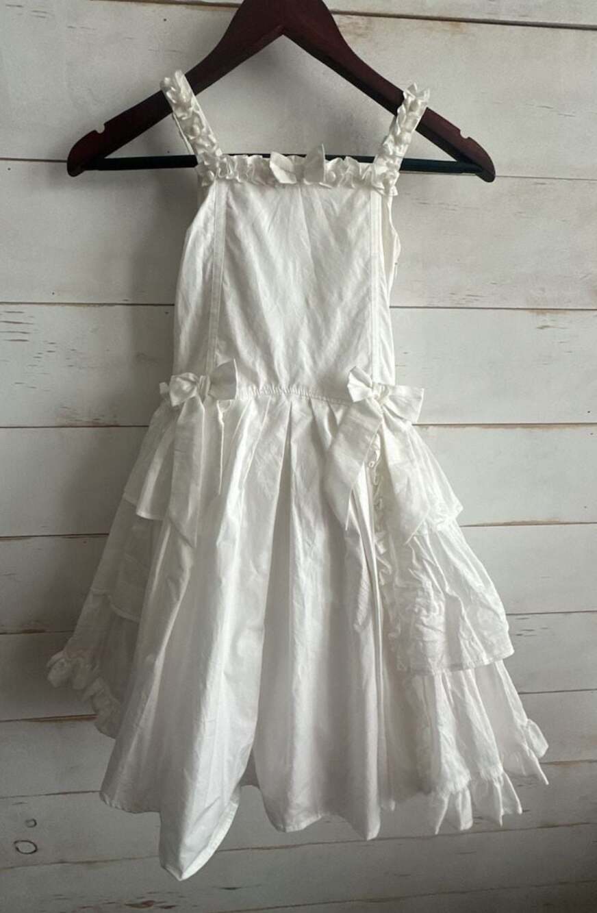 Jottum Girls' White Tiered Ruffle Dress with Corset-Style Back